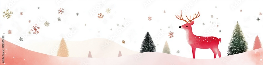 Aufkleber a red deer is standing in the snow next to a row of trees. the image has a festive and joyful mood, 