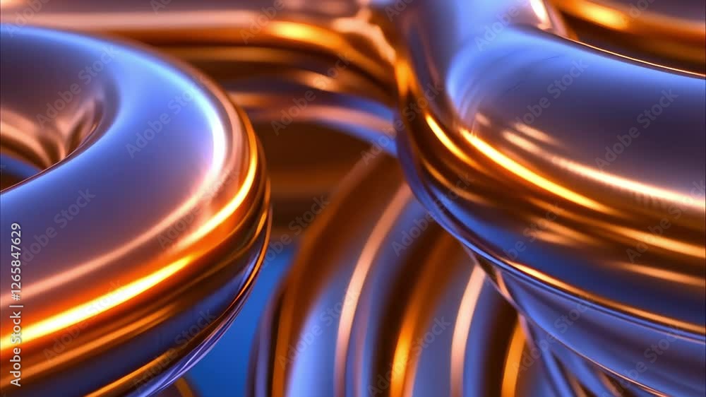 Poster a close-up view of shiny, interconnected metallic tubes with a reflective surface, showcasing smooth