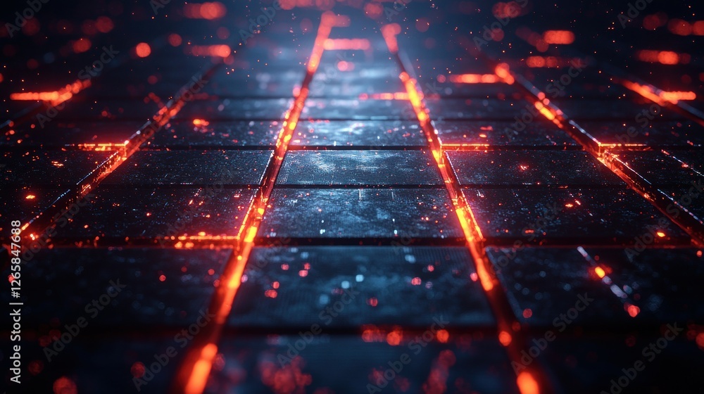 Poster abstract technology grid with glowing red lights for use in science projects