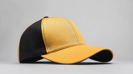 Fototapeta premium Varsity Baseball Cap Mockup in Two-Tone Black and Yellow