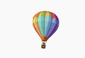 Fototapeta premium 8-bit pixel art of a hot air balloon with a multicolored envelope, isolated on a white solid background