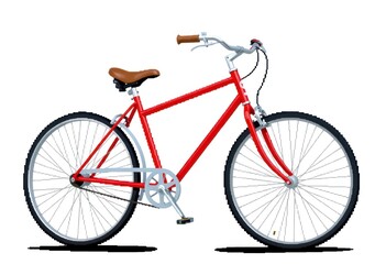 8-bit pixel art of a classic red bicycle with thin tires, isolated on a white solid background