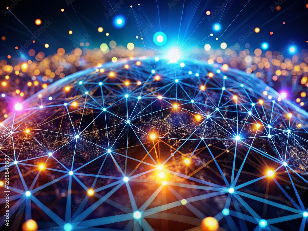 Poster high-depth-of-field abstract tech network: global internet access
