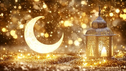 Ramadan is a sacred month for Muslims, and its arrival is marked by the appearance of the new moon. This image depicts a white crescent moon, a symbol of Ramadan, along with a white lantern 