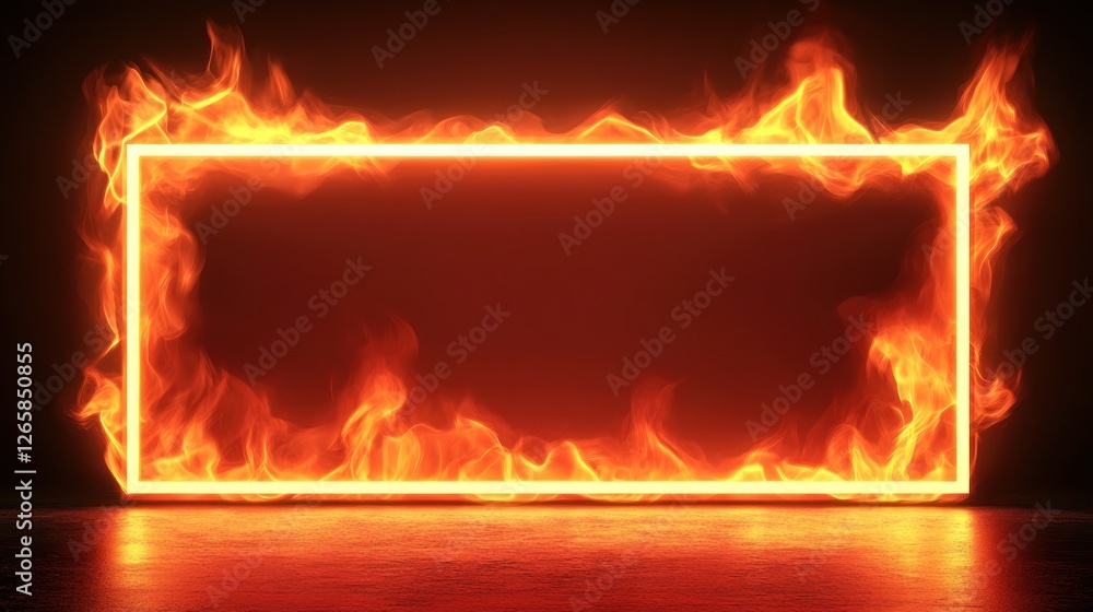 Poster fiery frame: a rectangular neon border ablaze with dynamic flames