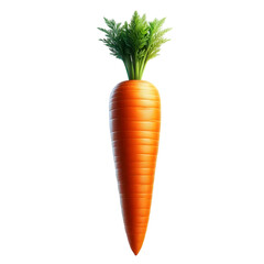 Single Fresh Carrot with Green Top - Long orange carrot with fresh green leaves showing natural form and vibrant color