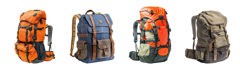 Collection of Tourist Backpack Isolated on Transparent Background – Minimalist Travel Essential	
