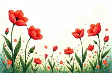 flower garden, children's drawing in cartoon style, drawing of flowers. High quality photo