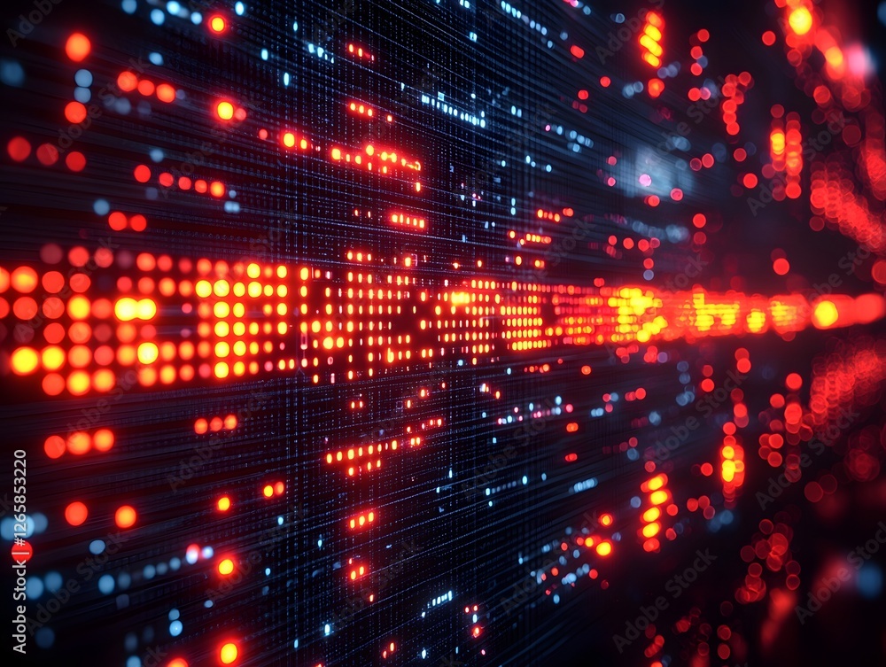 Poster holographic interface showcasing quantum computing simulations with glowing lines and complex data s