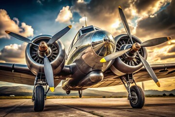 Fototapeta premium Historic US Military Propeller Plane, Right Composition, Copy Space