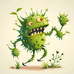 Fototapeta premium A whimsical green monster character design. a vibrant illustration of a spiky. cartoon virus