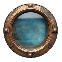 Vintage Porthole Window with Sea View and Antique Bronze Frame