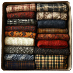 Warm Textures of Colorful Knit Sweaters in a Neatly Stacked Display