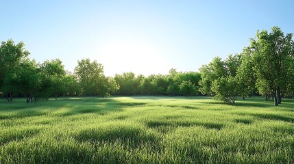 Obraz premium Lush Green Meadow Surrounded By Summer Trees