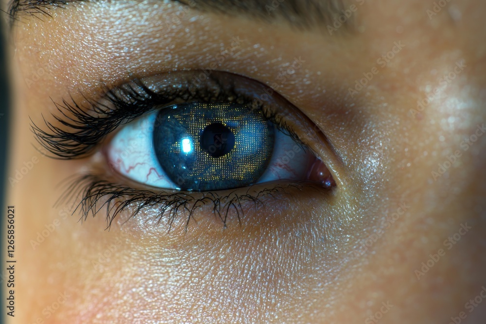 Poster close-up of a human eye with a digital circuit pattern in the iris, suggesting concepts like artific