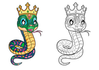 Coloring Page For Kids, Coloring, Amphibians, Cute Cartoon Snake