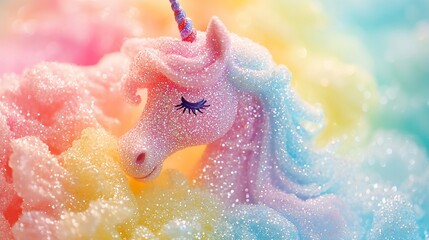 Fototapeta premium Glittery unicorn in rainbow cotton candy