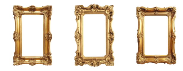 Set of Classic Golden Frame – Isolated on Transparent Background