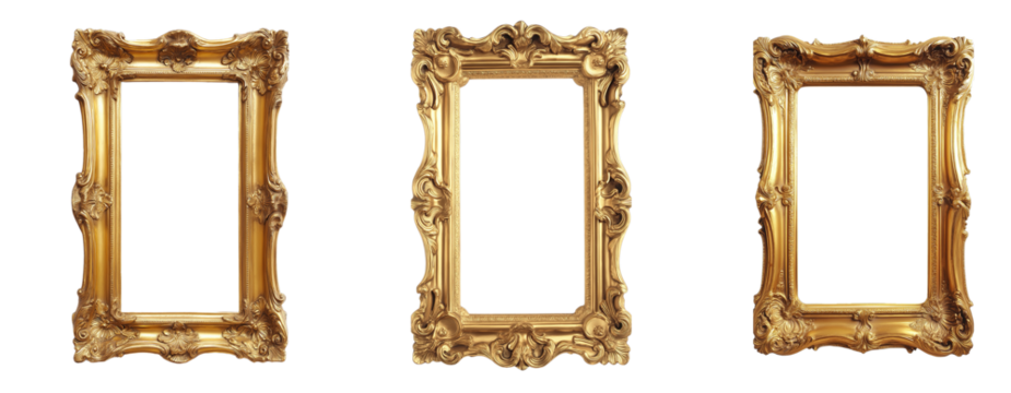 Set of Classic Golden Frame – Isolated on Transparent Background