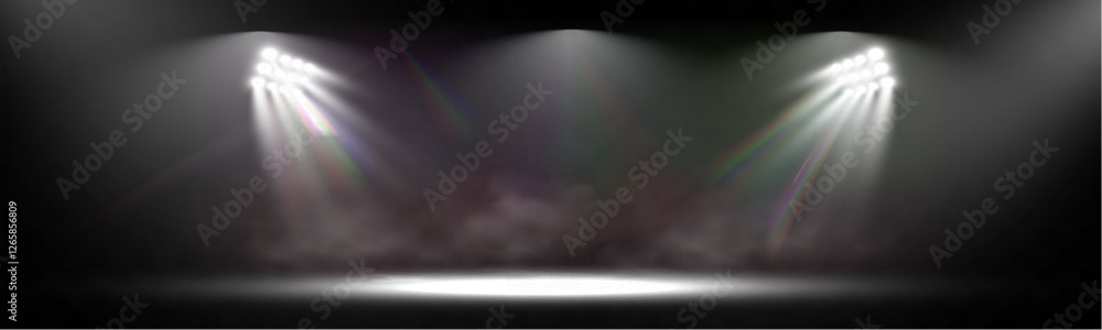 Aufkleber Spotlight stage background with fog and transparent effect. Realistic illuminated empty scene with dramatic lighting.	