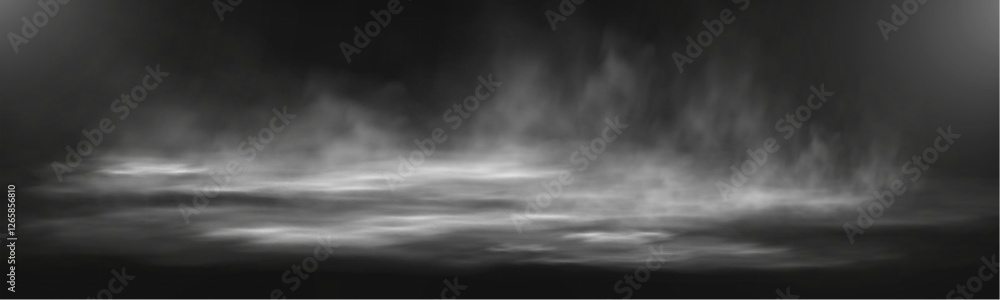 Poster realistic white smoke or mist effect with soft, swirling patterns on a transparent background. perfe