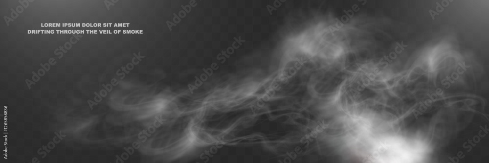 Poster realistic white smoke or mist effect with soft, swirling patterns on a transparent background. perfe