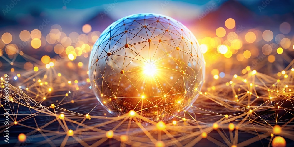 Poster illuminated digital network idea: bokeh background stock photo