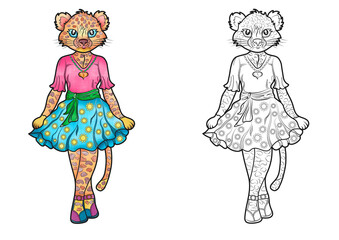 Coloring Page For Kids, Coloring, Animals Of Africa, Cute Cartoon Leopard