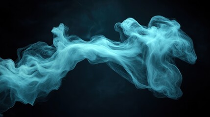 An elegant stream of ethereal blue smoke flows gracefully across a dark background, creating a dreamlike and mysterious atmosphere in its wake.