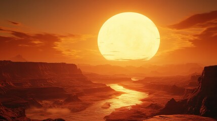 Fiery Sunset Over Martian Canyon