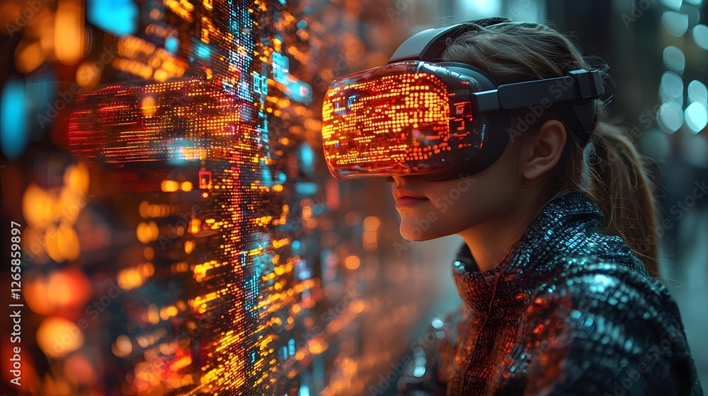 Poster coder immersed in glowing vr display blending creativity and cutting edge technology