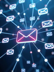 Futuristic email icons connected by digital lines representing communication and technology in a modern network email business marketing communication email mail technology digital online message