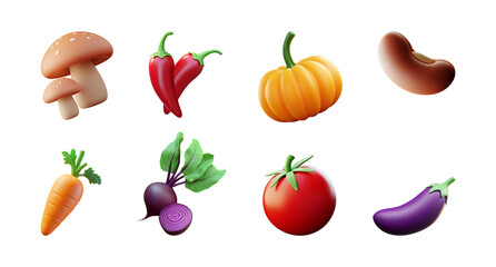 Fresh Vegetable Produce 3D Icon Set