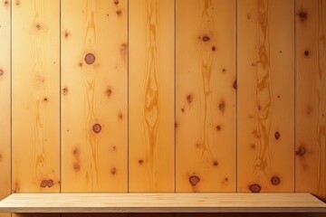 Simple Wooden Shelf Against a Light Wood Paneling Background
