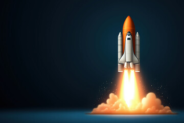 Obraz premium Rocket launches with bright flames and clouds, showcasing power and technology