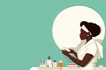 Woman applying face mask while preparing for skincare routine at home spa