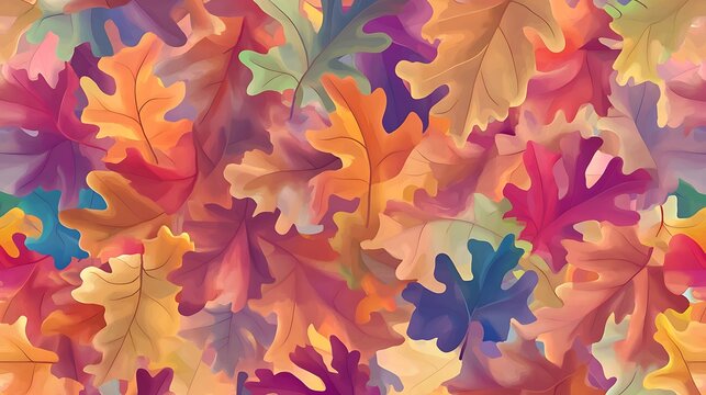Vibrant Autumn Oak Leaves Colorful Fall Foliage - Powered by Adobe