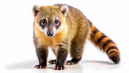 Naklejka premium Isolated White Background Coati Photo - Wildlife Animal Stock Image