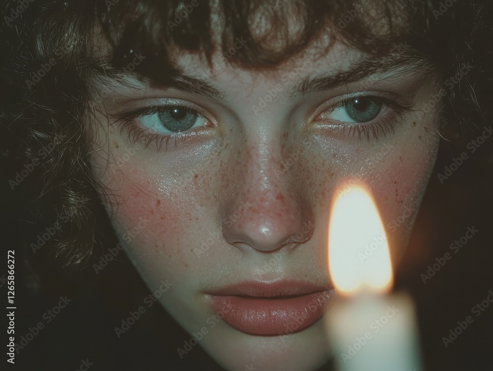 Poster captivating candlelight reflection intimate setting portrait soft glow close-up emotional depth
