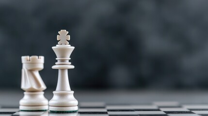 Fototapeta premium White Chess Pieces on Checkered Board