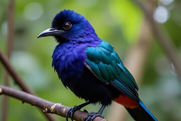 Obraz premium Vibrant Blue and Green Bird Perched on a Branch - Close-up Nature Photography