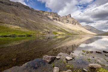 Long Lake in the Khibiny mountain range on a summer day