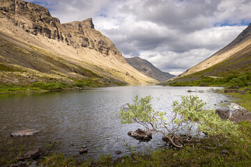 Long Lake in the Khibiny mountain range on a summer day