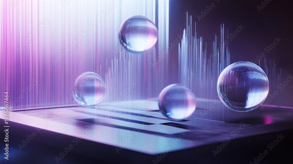 Aufkleber futuristic abstract background with glowing spheres and data visualization