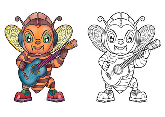 Coloring Page For Kids, Coloring, Insects, Cute Cartoon Bumblebee