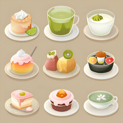 A delightful collection of cakes. pastries. and tea. Sweet treats and delightful desserts.
