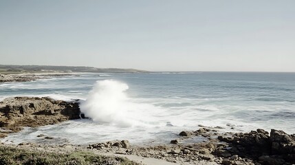 Ocean Waves Crashing Against Rocky Coastline