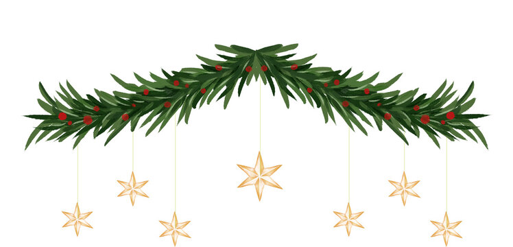 Guirlanda decora&ccedil;&atilde;o de natal com estrelas aquarela	
