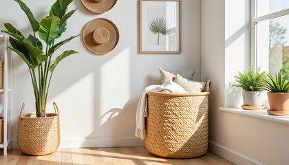Modern living room with plants and natural decor