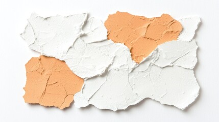 Abstract paint strokes, orange and white, creative texture, flat lay
